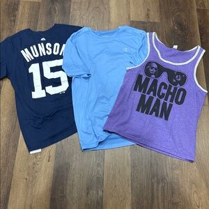 Men’s small lot of 3 tee and macho man tank